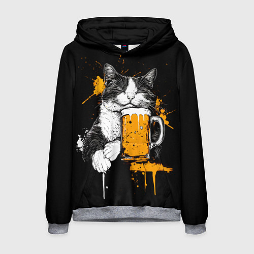 Мужская толстовка Уставший кот с кружкой пива / 3D-Меланж – фото 1