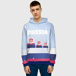 Толстовка-худи мужская Флаг России и матрешки, цвет: 3D-синий — фото 2