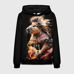Толстовка-худи мужская Капибара этнический индеец, цвет: 3D-черный