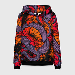 Толстовка-худи мужская Цветы и змея - Японский стиль, цвет: 3D-черный