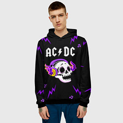 Толстовка-худи мужская AC DC неоновый череп, цвет: 3D-черный — фото 2