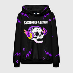 Толстовка-худи мужская System of a Down неоновый череп, цвет: 3D-черный