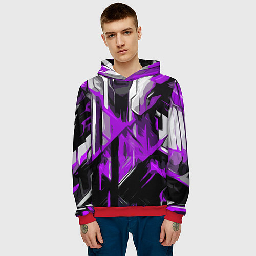Мужская толстовка White and purple abstraction on a black background / 3D-Красный – фото 3