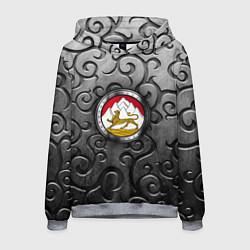 Толстовка-худи мужская Металический орнамент и герб Осетии, цвет: 3D-меланж