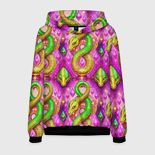 Мужская толстовка Желто-зеленые змеи паттерн / 3D-Черный – фото 1