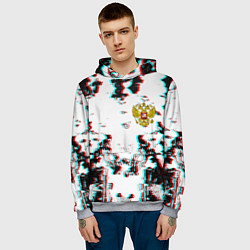 Толстовка-худи мужская Герб РФ глитч краски, цвет: 3D-меланж — фото 2