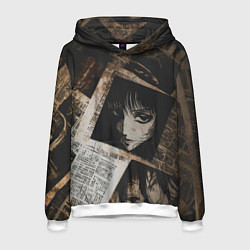 Толстовка-худи мужская Иллюстрация из манги на газетах, цвет: 3D-белый