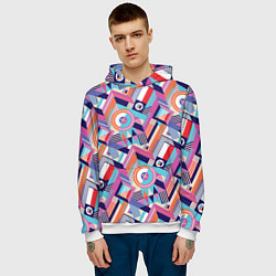 Толстовка-худи мужская Зигзаги в геометрии, цвет: 3D-белый — фото 2