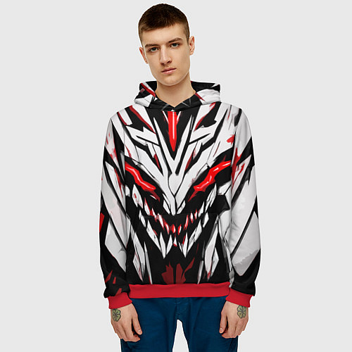 Мужская толстовка Красное абстрактное лицо монстра / 3D-Красный – фото 3