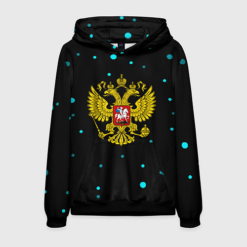 Мужская толстовка Герб РФ голубые краски / 3D-Черный – фото 1