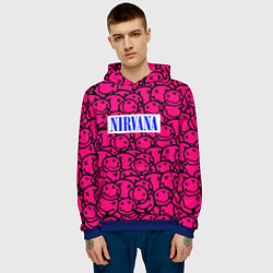 Толстовка-худи мужская Nirvana pink logo, цвет: 3D-синий — фото 2