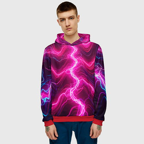 Мужская толстовка Pink lightnings - ai art fantasy / 3D-Красный – фото 3