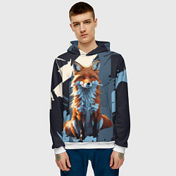 Толстовка-худи мужская Лиса на ночном фоне, цвет: 3D-белый — фото 2