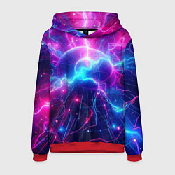 Толстовка-худи мужская Космическая неоновая абстракция - нейроарт, цвет: 3D-красный