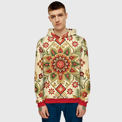 Мужская толстовка Стиль советского ковра узоры и орнамент / 3D-Красный – фото 3