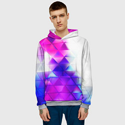 Толстовка-худи мужская Неоновые треугольники абстракция, цвет: 3D-меланж — фото 2