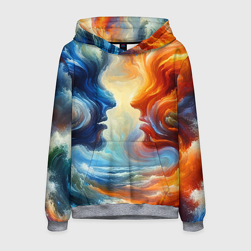 Мужская толстовка Профили парня и девушки - две стихии / 3D-Меланж – фото 1