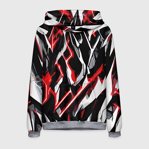 Мужская толстовка Красно-белые агрессивные полосы на чёрном фоне / 3D-Меланж – фото 1