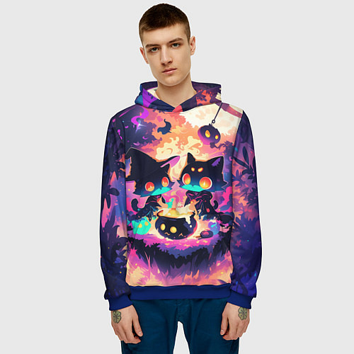 Мужская толстовка 2 котика ведьмы / 3D-Синий – фото 3