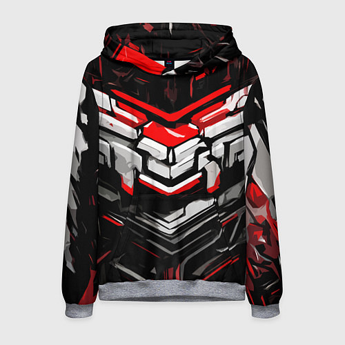 Мужская толстовка Красно-белая агрессивная абстракция на чёрном фоне / 3D-Меланж – фото 1