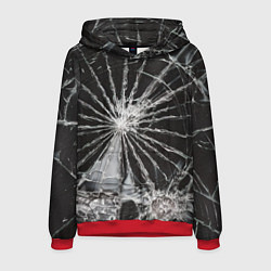 Толстовка-худи мужская Треснутое стекло черная текстура, цвет: 3D-красный