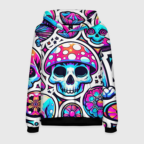 Мужская толстовка Череп в мухоморной шляпе - нейроарт / 3D-Черный – фото 1