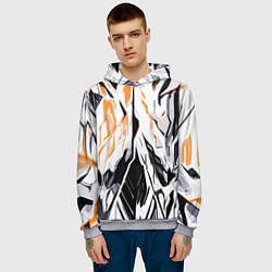 Толстовка-худи мужская Чёрно-жёлтая абстракция на белом фоне, цвет: 3D-меланж — фото 2