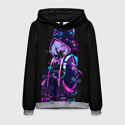 Толстовка-худи мужская Девушка неоновая кошка, цвет: 3D-меланж