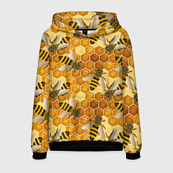 Толстовка-худи мужская Пчелиный цветной паттерн, цвет: 3D-черный