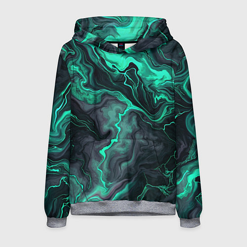 Мужская толстовка Бирюзовый мрамор на черном фоне / 3D-Меланж – фото 1