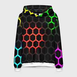 Толстовка-худи мужская Hexagon neon, цвет: 3D-белый