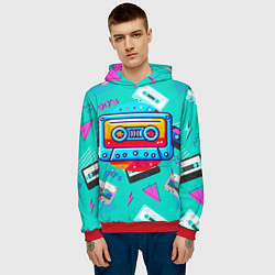 Толстовка-худи мужская Кассеты и надпись 90s, цвет: 3D-красный — фото 2