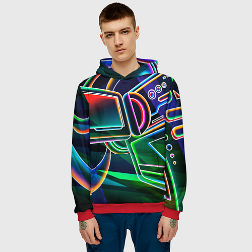 Мужская толстовка Неоновая психоделика геймер / 3D-Красный – фото 3