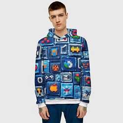 Толстовка-худи мужская Пиксельные символы на пэчворк, цвет: 3D-белый — фото 2