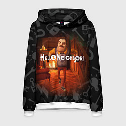 Толстовка-худи мужская Привет сосед у камина, цвет: 3D-белый