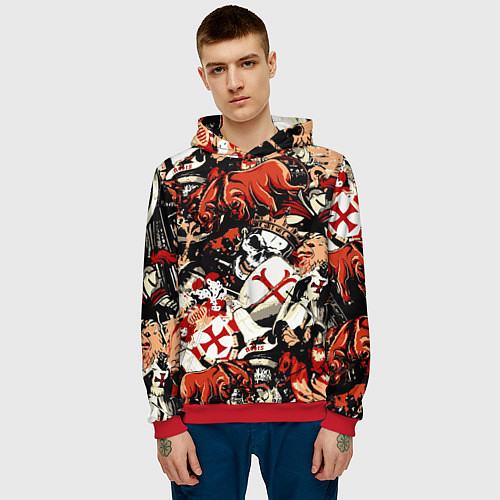 Мужская толстовка Рыцари тамплиеры цербер и грифон / 3D-Красный – фото 3