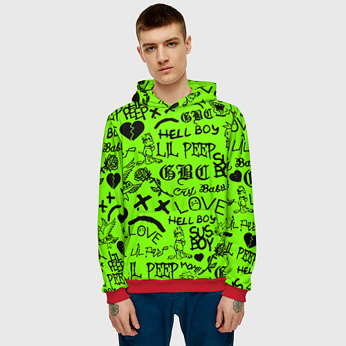 Мужская толстовка Lil Peep кислотный паттерн / 3D-Красный – фото 3