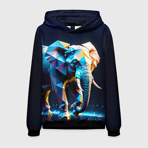 Мужская толстовка Большой полигональный слон / 3D-Черный – фото 1