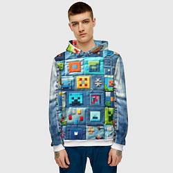 Толстовка-худи мужская Minecraft на пэчворк дениме, цвет: 3D-белый — фото 2