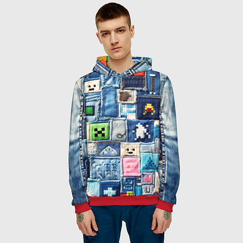 Мужская толстовка Minecraft на пэчворк джинсах / 3D-Красный – фото 3