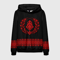 Толстовка-худи мужская Символ родноверия и вышивной узор, цвет: 3D-черный
