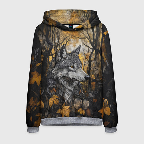 Мужская толстовка Благородный волк в осеннем лесу / 3D-Меланж – фото 1