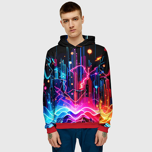 Мужская толстовка Neon fantasy - ai art / 3D-Красный – фото 3