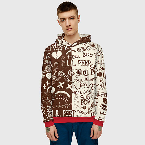 Мужская толстовка Lil peep retro pattern / 3D-Красный – фото 3