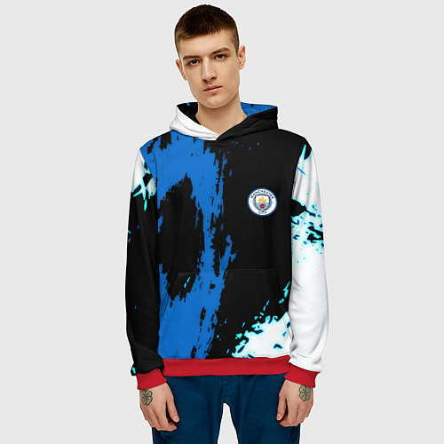 Мужская толстовка Манчестер сити краски абстрактные / 3D-Красный – фото 3