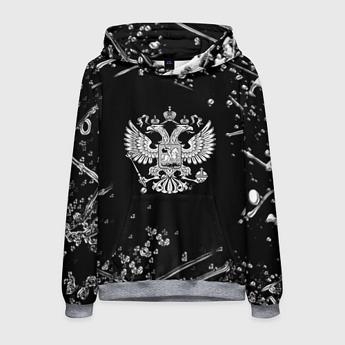Мужская толстовка Герб РФ черно белые краски / 3D-Меланж – фото 1