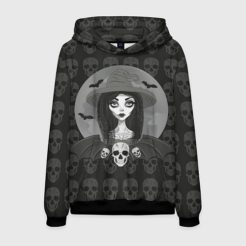 Мужская толстовка Ведьма, череп, Хэллоуин / 3D-Черный – фото 1