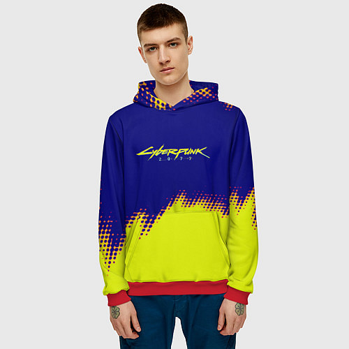 Мужская толстовка Cyberpunk 2077 краски жёлтые / 3D-Красный – фото 3