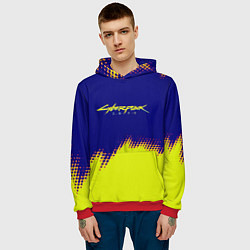 Толстовка-худи мужская Cyberpunk 2077 краски жёлтые, цвет: 3D-красный — фото 2