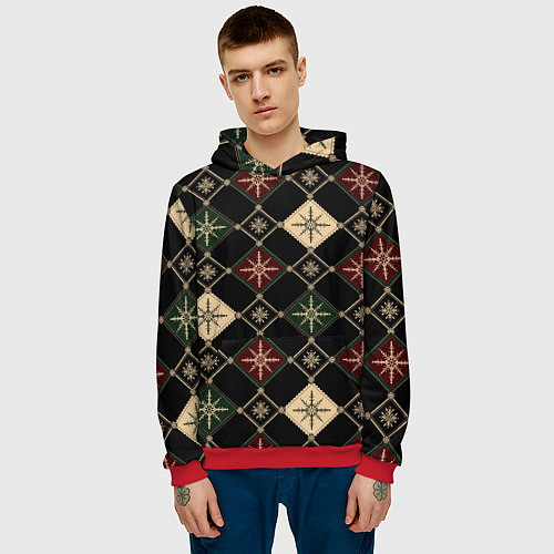 Мужская толстовка Паттерн из снежинок на темном фоне / 3D-Красный – фото 3